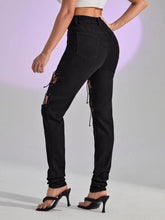 Cut Out Grommet Eyelet Lace Up Jeans